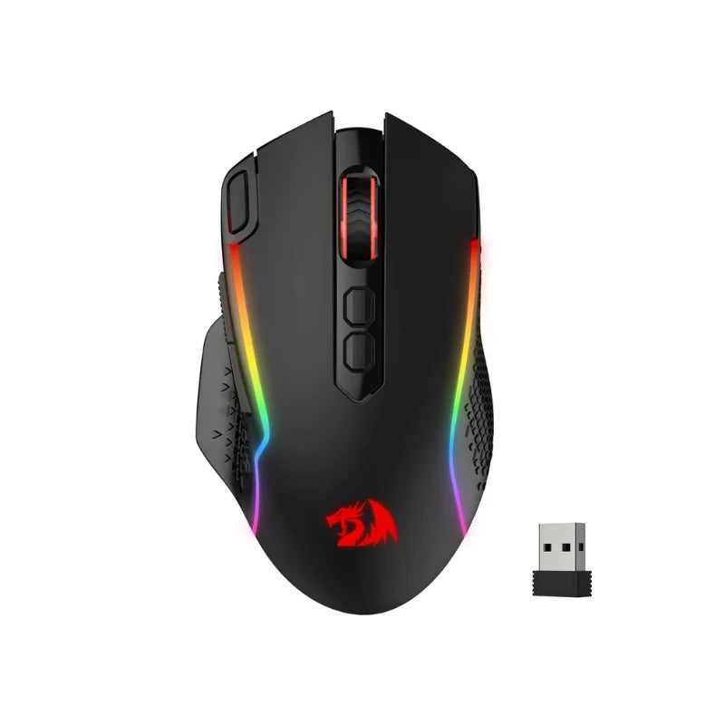 Mouse de gaming wireless Redragon M810 Pro, 10000 DPI, mouse de gamer cu fir cu tastă Rapid Fire, 8 butoane macro, mouse negru/alb