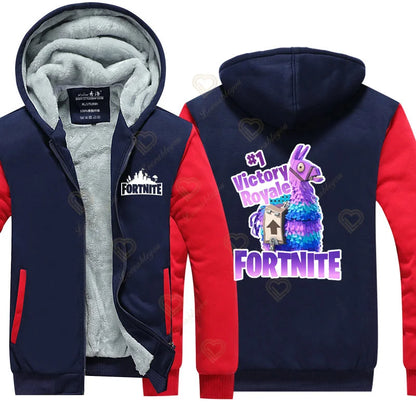 Sweat-shirts com capuz luminosos Fortnite de inverno, quentes, para homem e mulher, cosplay de jogo, em velo espesso, com fecho, casaco e sobretudo para casal