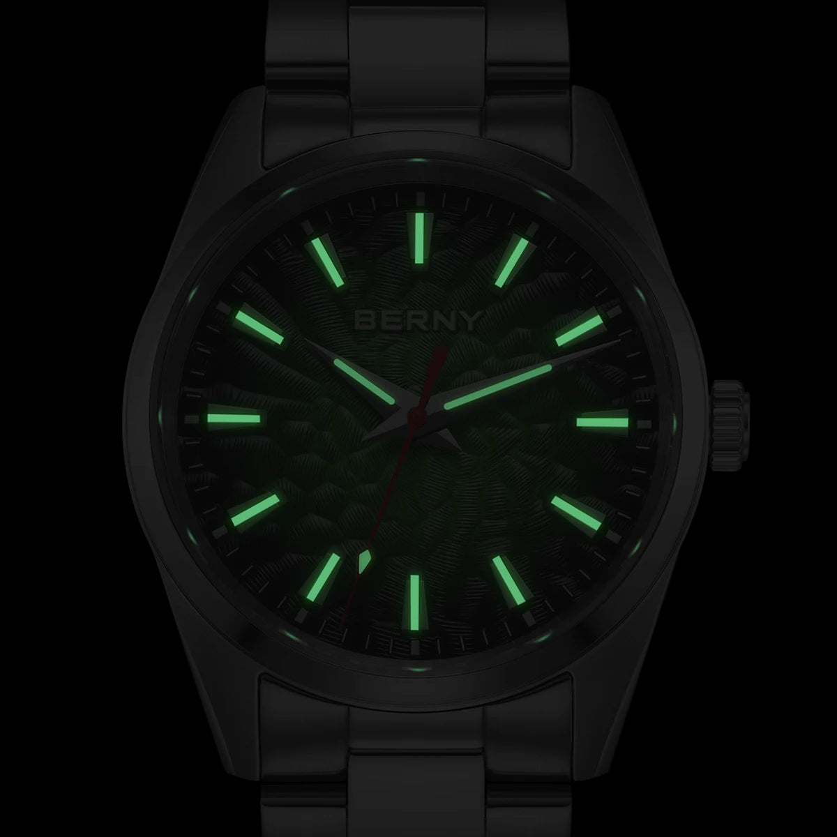 Relógio de homem BERNY – Relógio de quartzo, vidro de safira, ponteiros luminescentes, resistente à água até 10 ATM, inteiramente em aço inoxidável – Estilo elegante e descontraído, ideal para o dia a dia ou para ocasiões profissionais