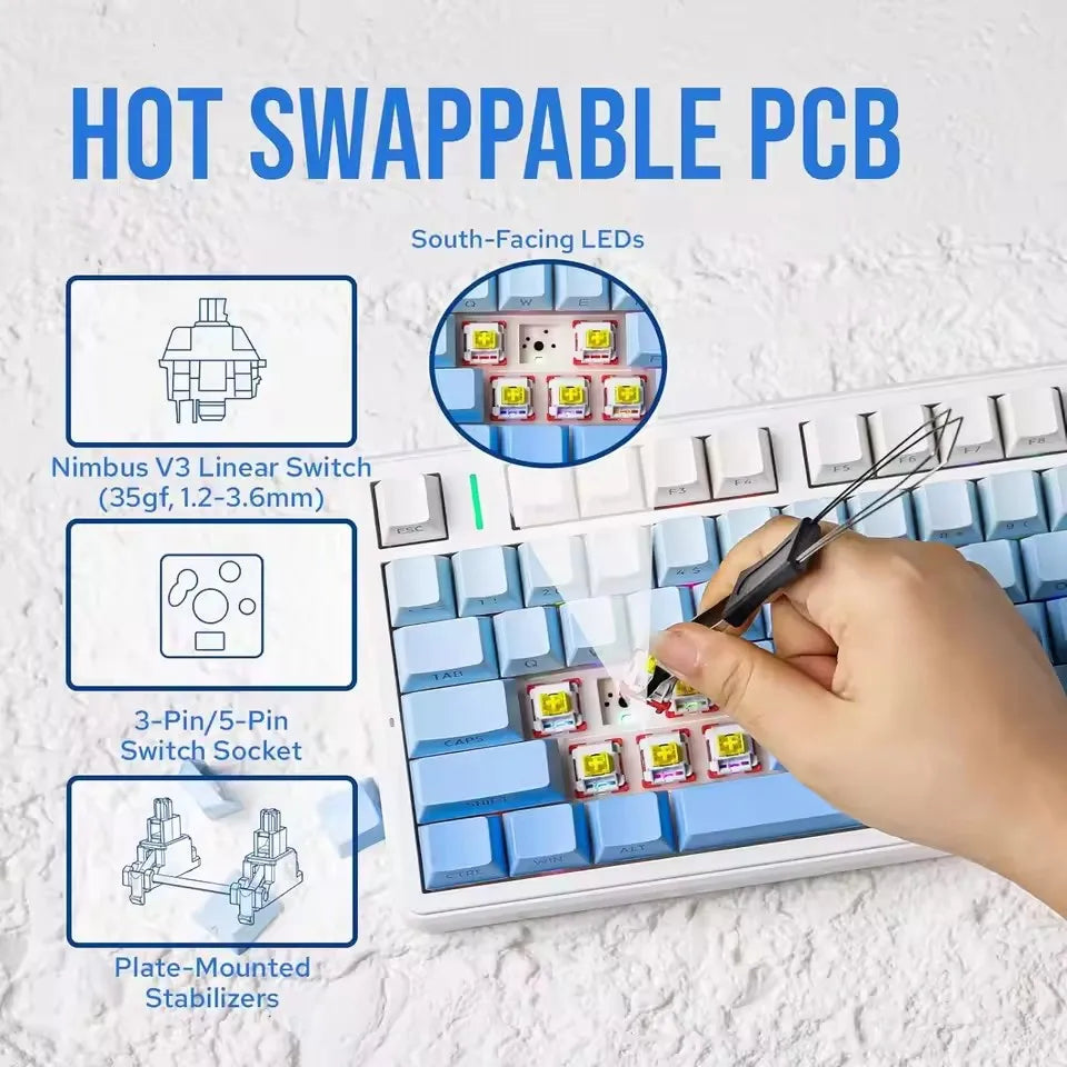 Teclado mecánico gaming AULA F99 Pro E-sports de tres modos, RGB, hot-swappable, 96%, PBT, inalámbrico personalizado con perilla multimedia