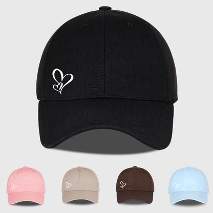 Minimalist Double Heart Print Baseball Cap Women Men Soft  Adjustable Dad Hat Casual Love Theme Sun Hat