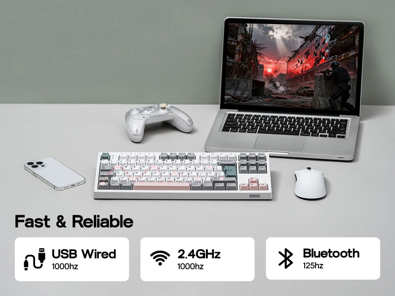 Layout ISO-UK EPOMAKER TH87 TKL Tastiera meccanica cablata/BT/wireless 2.4Ghz NKRO con batteria 10000mAh e illuminazione RGB