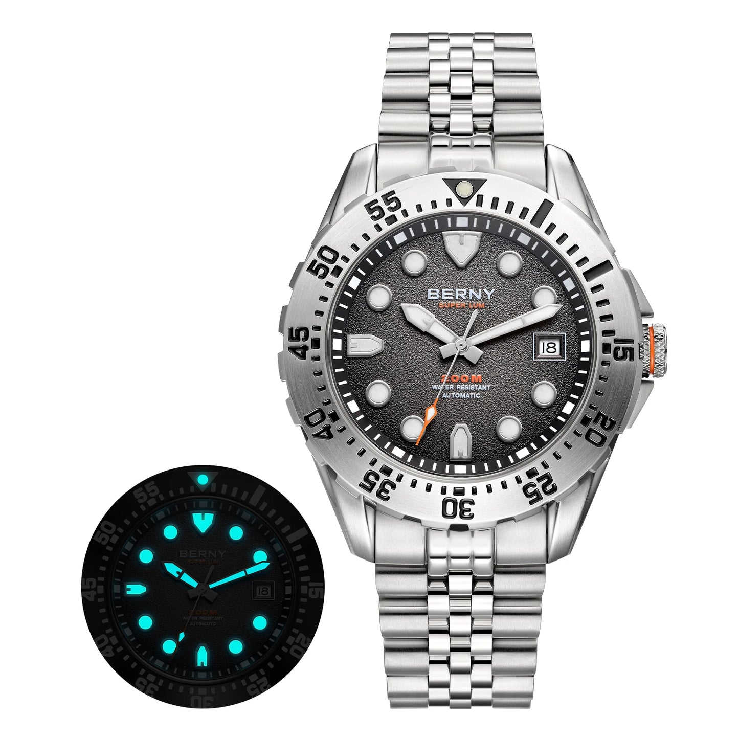 BERNY Automatic Diver Watch for Men Frosted Dial MIYOTA 8215 316L Supper Luminous Sapphire AR Fluororubber Men's Diving Watches