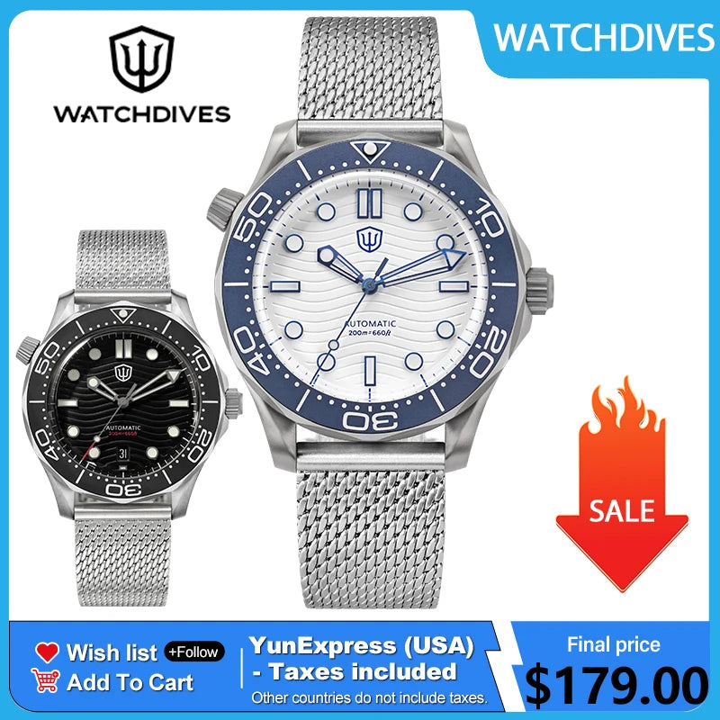 Watchdives WD007 V4 Titanium NTTD Dive Watch PT5000 Automatic Movement Sapphire Super Luminous Domed Crystal 42mm Men Watches