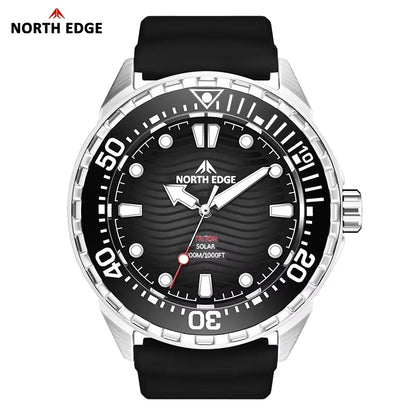Stainless Steel Diving Watch Solar Energy Driven Quartz Watch Outdoor Waterproof Long Battery Life Rotatable Chronograph Ring