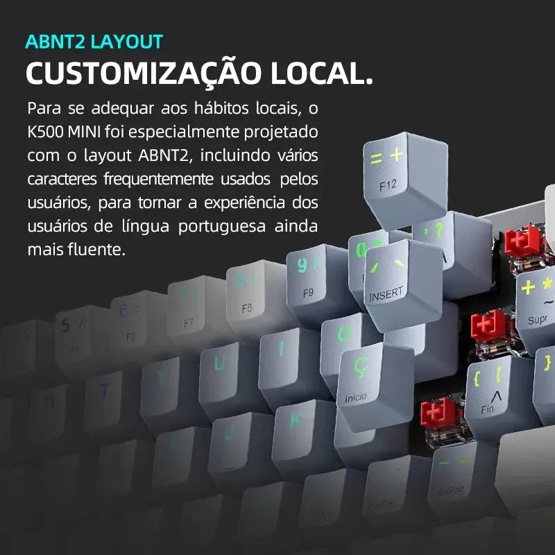 Tastiera meccanica mini Machenike K500-B61 60% layout ABNT2, retroilluminazione RGB, hot-swappable, NKRO, tastiera gaming cablata per PC Gamer