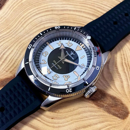 Tandorio Waterproof Watch Men Dome Sapphire Crystal Roman Numbers 120 Clicks Bezel NH35A/Miyota 8215 Movt Silicone Grey Dial