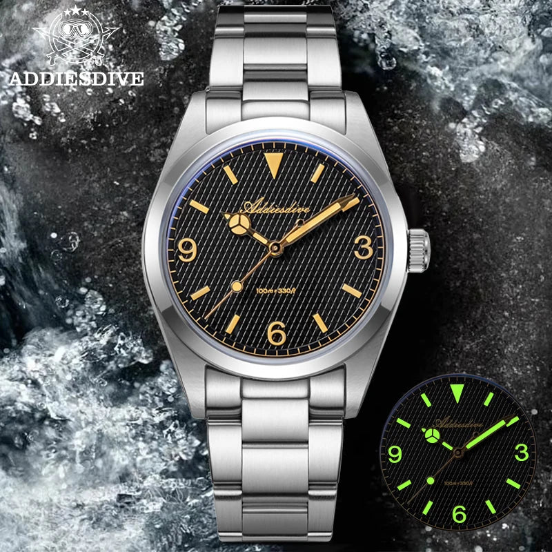 Мъжки часовник ADDIESDIVE – Корпус от неръждаема стомана 316L, водоустойчивост 10 бара, луминесцентен дисплей, модел AD2096 – Луксозен кварцов часовник