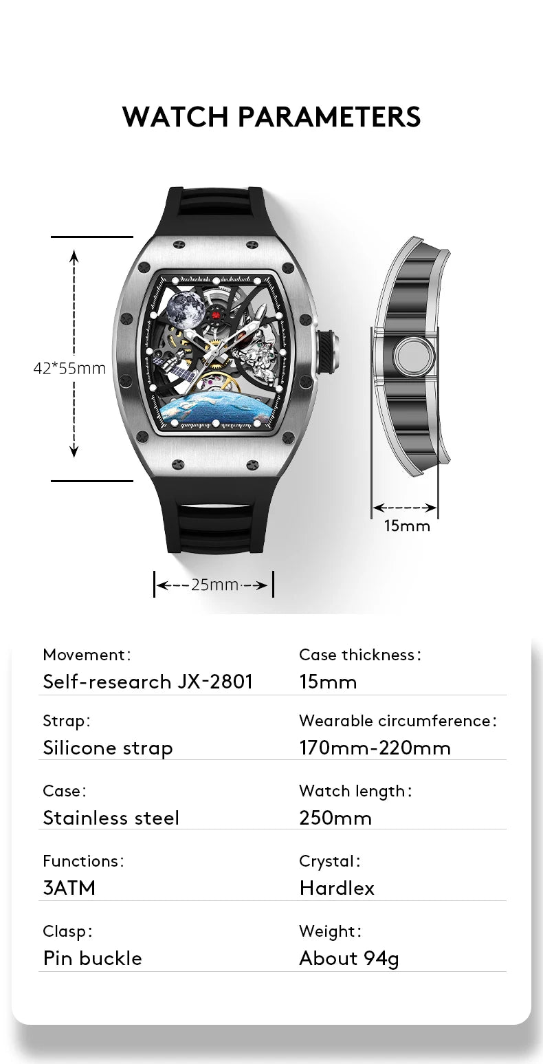 Automatic Mechanical Skeleton Watch Sports Premium Custom Logo Hollow Out Wristwatch for Active Lifestyle