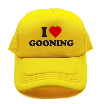 Juokingos „I Love Gooning“ beisbolo kepurės. Šaunios vasarinės vyriškos tinklinės kepurės. Humoro kupinos „Trucker“ stiliaus kepurės. Unisex lauko tinklinės kepurės MZ-080