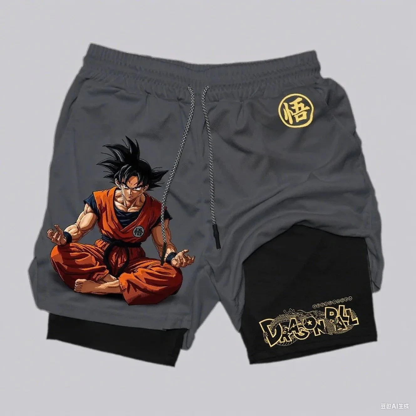 Dragon Ball Wukong Anime Sports Shorts Men's Double Layer 2-in-1 Sports Shorts Summer New Cartoon Printed Beach Pants