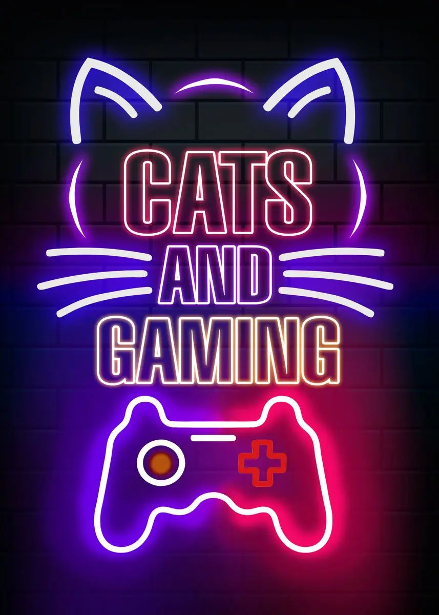 Póster Nordic Cat e Citações de Comando Gaming em Tela Moderna para Arte de Parede e Decoração Mural de Quarto Gamer para Rapazes e Raparigas (não néon)