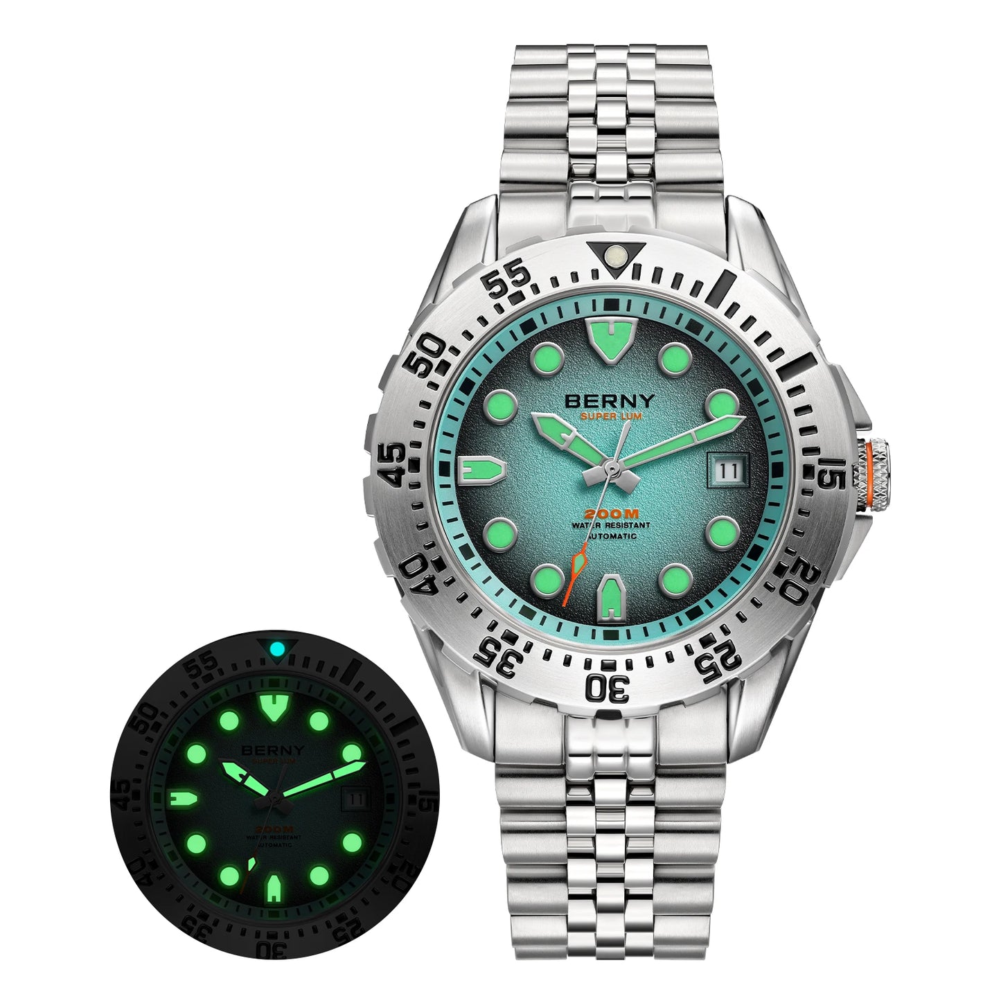 BERNY Automatic Diver Watch for Men Frosted Dial MIYOTA 8215 316L Supper Luminous Sapphire AR Fluororubber Men's Diving Watches