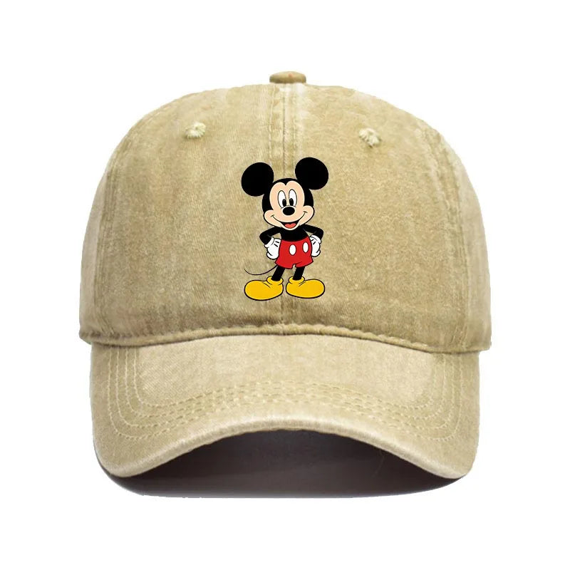 Retro Washed Mickey Mouse Print Baseball Cap Men Women Vintage Kpop Snapback Cap Adjustable Breathable Trucker Hat Sunscreen Hat