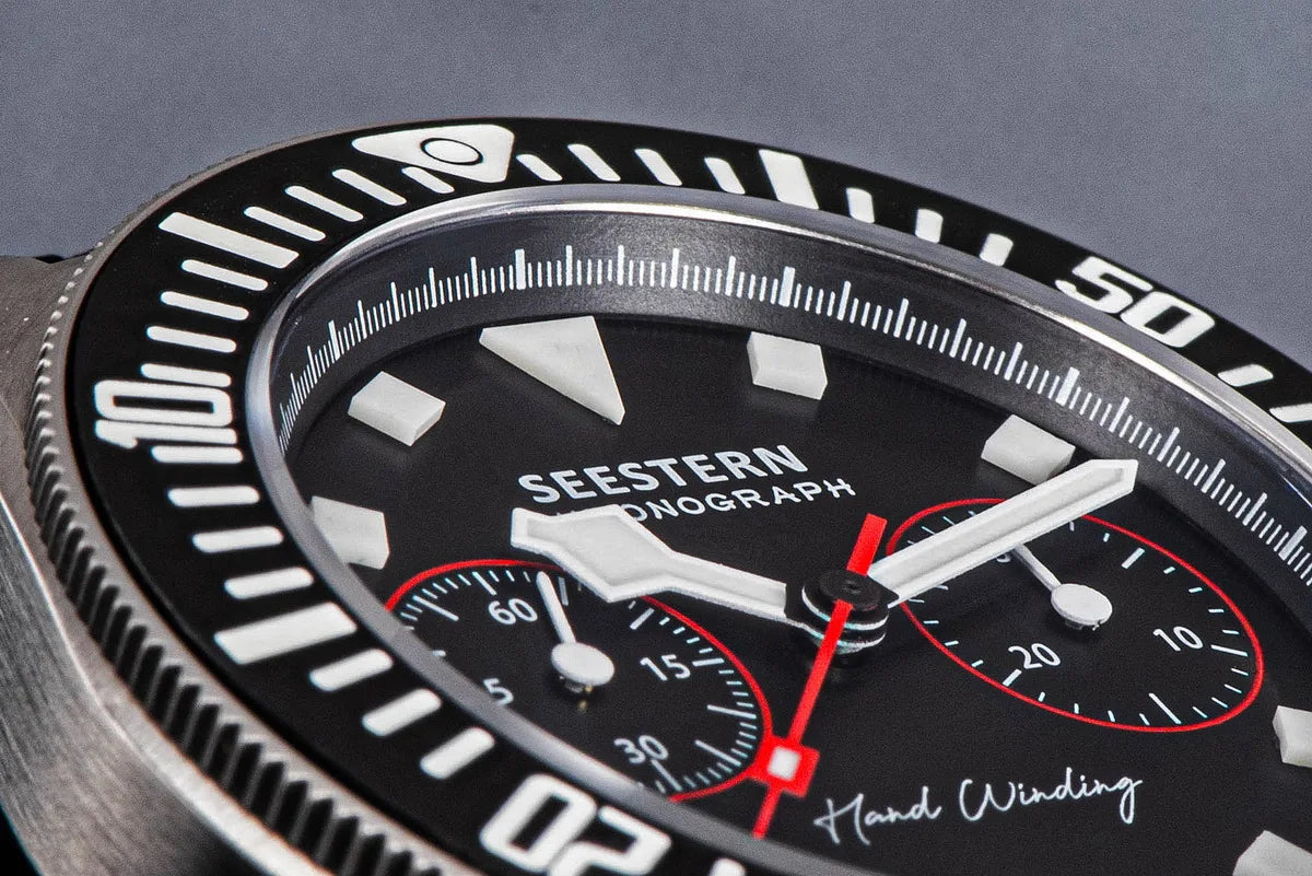 SEESTERN Chronograph Man of Watch Mechanical Tianjin ST1901 Movement Sapphire Wristwatches Nylon Sticker Strap Luminous Skeleton