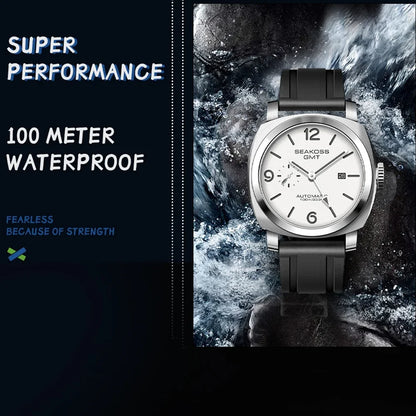 SEAKOSS 45mm Diving GMT Watch Automatic Mechanical Wristwatches Seagull ST2557 Movement 100M Luminous Calendar Men's Watches