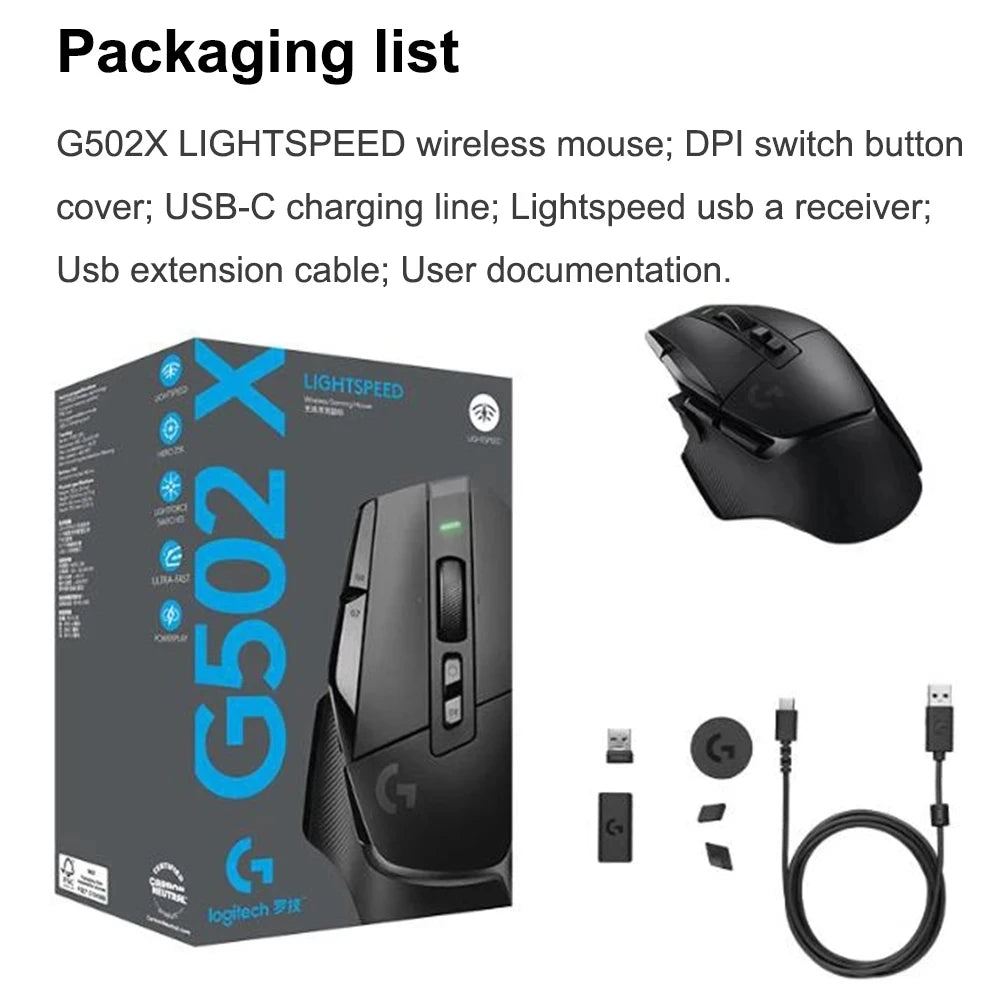 Ratón gaming inalámbrico Logitech G502 X Lightspeed con interruptores híbridos óptico-mecánicos LIGHTFORCE, sensor gaming HERO 25K, compatible, nuevo