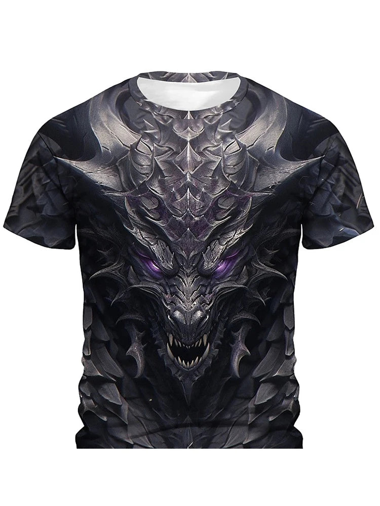 Camiseta de hombre con estampado de dragón 3D, informal de verano para diario, camiseta urbana de hombre para deportes al aire libre, manga corta, moda urbana