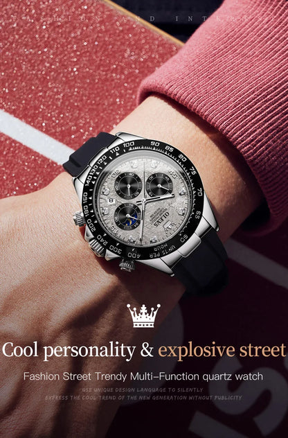 OLEVS Luxury Brand Quartz Watch for Men Waterproof Luminous Moon Phase Hour Men's Watch Chronograph Sport Wristwatch Moonswatch