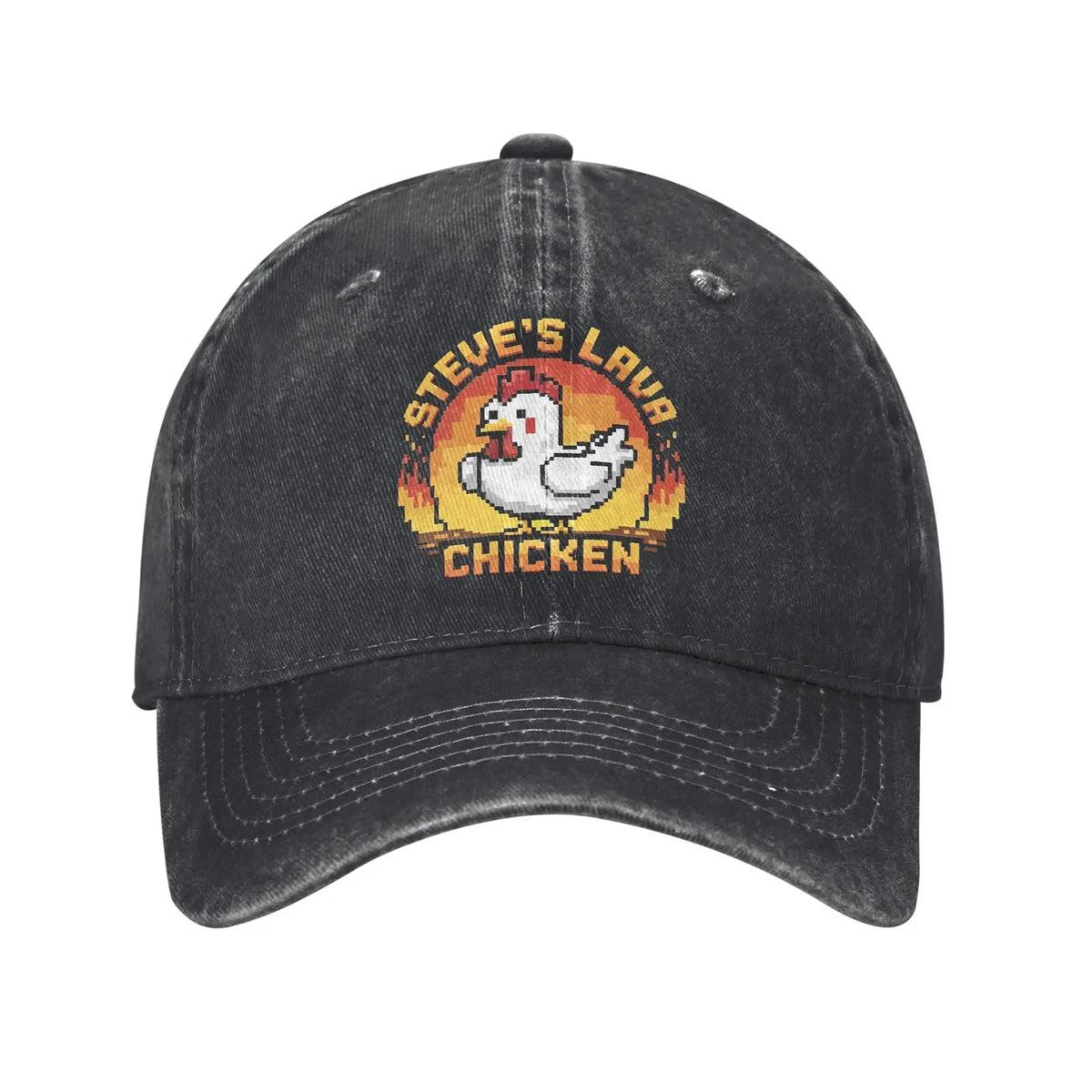 Unisex Chicken Jockey Lava Chicken Print Steves Hat Fashion Distressed Washed Baseball Cap Adjustable