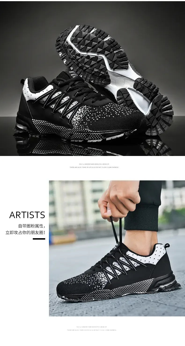2025 Thick Soled Sports Shoes Youth Mesh Breathable Running Shoes Trend Spring Summer Korean Large Black and White Shoes walk