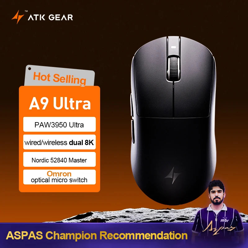 Bezprzewodowa mysz gamingowa ATK Dragonfly A9 Ultimate A9 Air PAW3950 ultralekka ergonomiczna mysz e-sportowa FPS dla graczy CSGO A9 Ultra