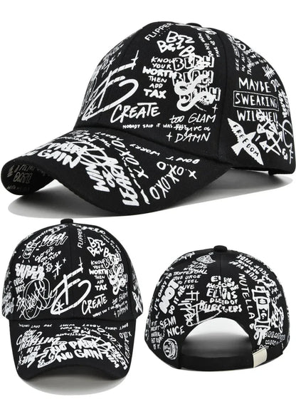 Trendy Unisex Graffiti Print Baseball Cap - Colorful Painted Visor Fashion Hat