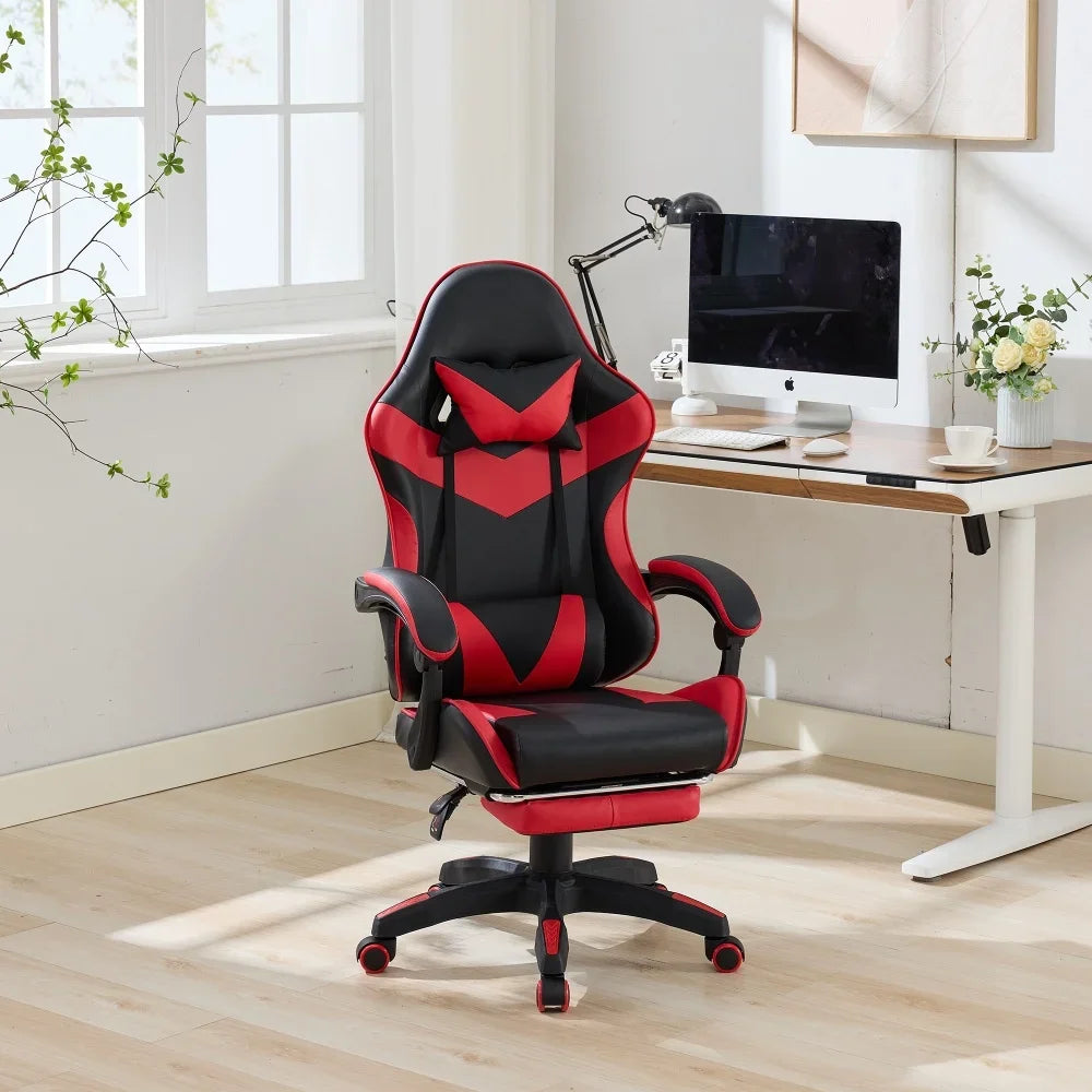 360° Ergonomic Gaming Chair Racing Style Leather Office Chair with Lumbar Support, Headrest, Footrest, Swivel Reclining Computer Gaming Chair