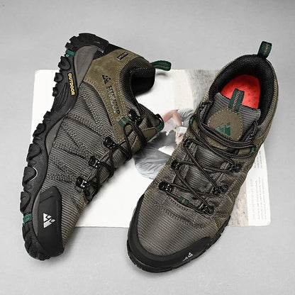 HIKEUP Zapatillas de senderismo para hombre de cuatro estaciones, calzado deportivo de exterior en cuero genuino resistente al desgaste, zapatos de escalada con suela de goma para trekking