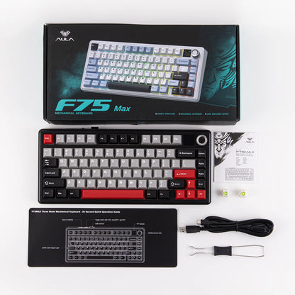 Teclado mecánico inalámbrico EPOMAKER X AULA F75 MAX compacto 75% con distribución ANSI, conexión por cable/Bluetooth/2.4GHz, pantalla TFT y perilla