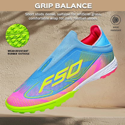 Professional Training TF Soccer Shoes for Men Women Kids PU+Fabric Breathable Wear-Resistant Rubber Sole