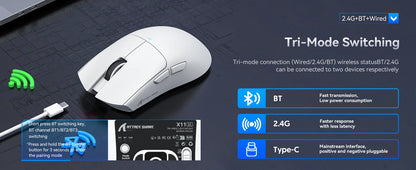 ATTACK SHARK X11SE trådlös gamingmus, tri-mode, 63g superlätt med PAW3311-sensor, 22000 DPI, 300mAh batteri, dubbel drivrutin