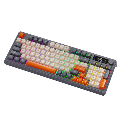Tastiera wireless Bluetooth M96 FREEWOLF con display digitale, retroilluminazione RGB, batteria da 2000mAh e keycap PBT per PC/laptop