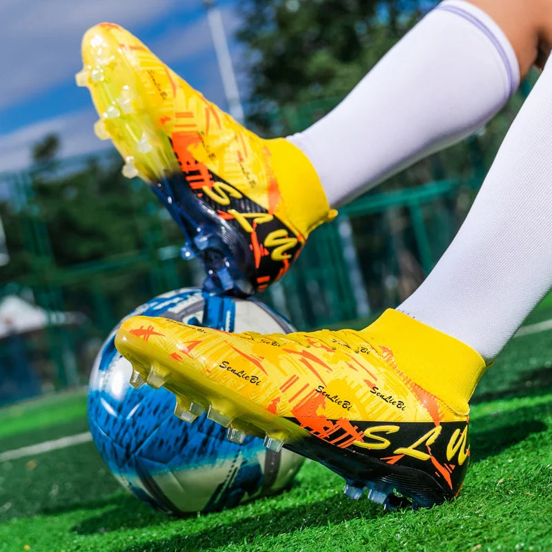 Chaussures de football professionnelles pour hommes/femmes, crampons antidérapants FG, bottes de football respirantes, chaussures d'entraînement à tige haute