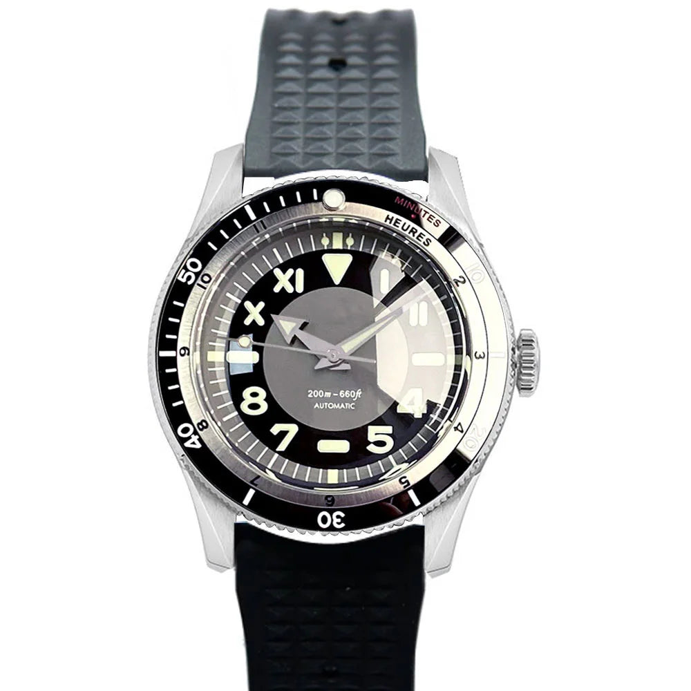 Tandorio Waterproof Watch Men Dome Sapphire Crystal Roman Numbers 120 Clicks Bezel NH35A/Miyota 8215 Movt Silicone Grey Dial