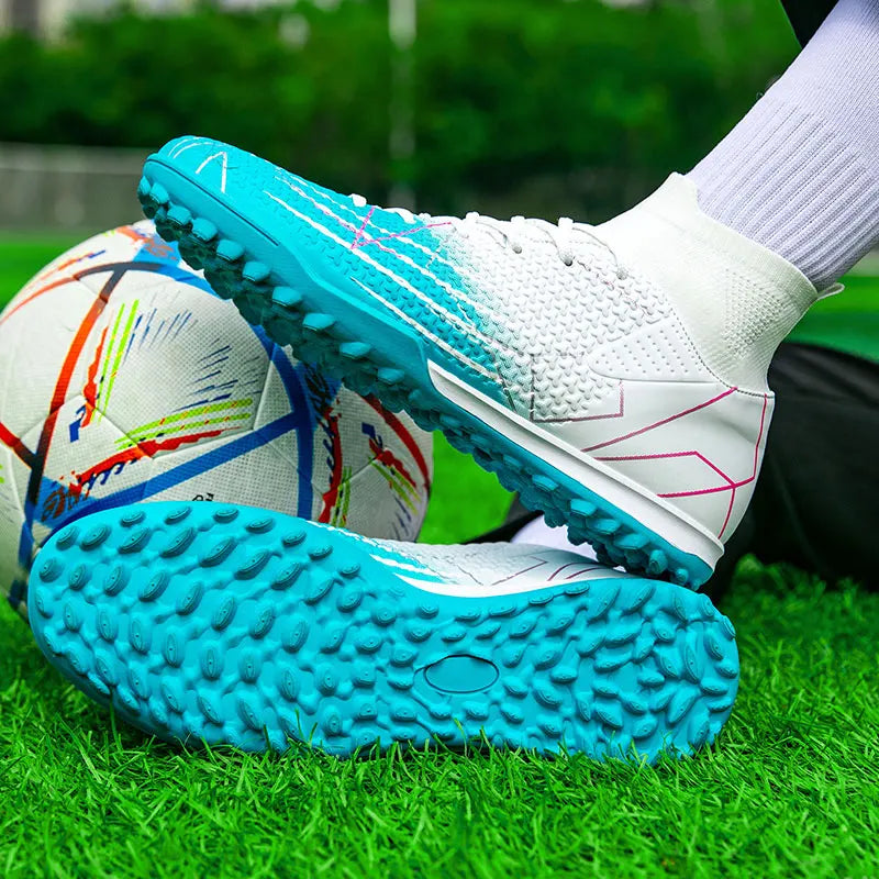 Nouvelles chaussures de Football professionnelles haut en cuir d'herbe artificielle jeunes étudiants chaussures de Football d'entraînement pour hommes et femmes sport