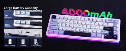 Teclado mecánico EPOMAKER x AULA F65 con distribución 65%, hot-swap, montaje gasket y conexión con cable/Bluetooth/inalámbrica 2.4G para Mac/Win