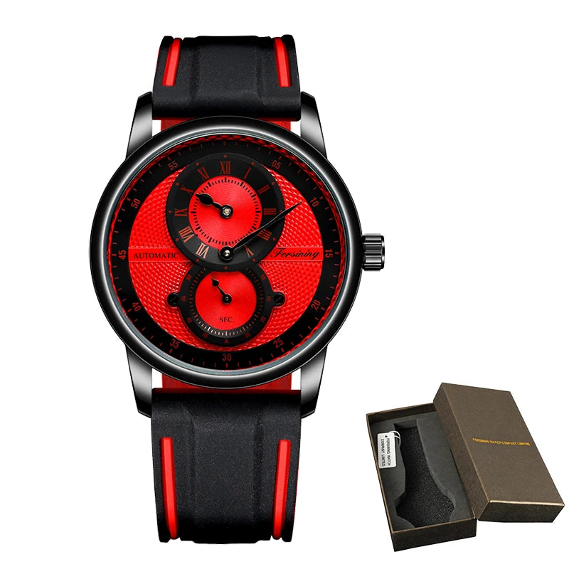Men Wristwatch Blue White Dial Automatic Transparent Mechanical Watch Silicone Rubber Band Male Sport Clock Relogio Masculino