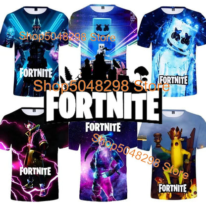 T-shirt Fortnite Bushranger para Crianças, Estampado 3D Banana Peely, T-shirt para Homem e Mulher, Top de Verão Battle Royale, Presentes de Aniversário