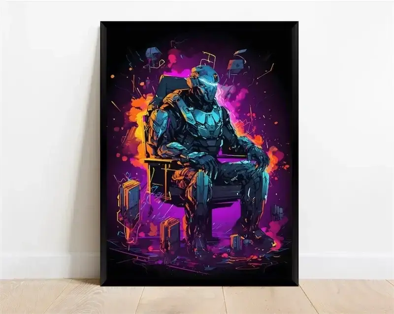 Póster Néon de Personagem de Videojogo com Gamepad, Auscultadores, Futebol e Basquetebol em Tela — Arte de Parede para Decoração de Quarto Gaming