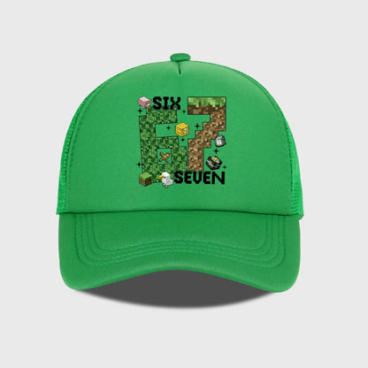 Gamer Pixel 67 Six Seven Sponge Mesh Cap - Breathable Mesh Adjustable Baseball Cap - Gift for Gaming Fans - Sun Protection Cap