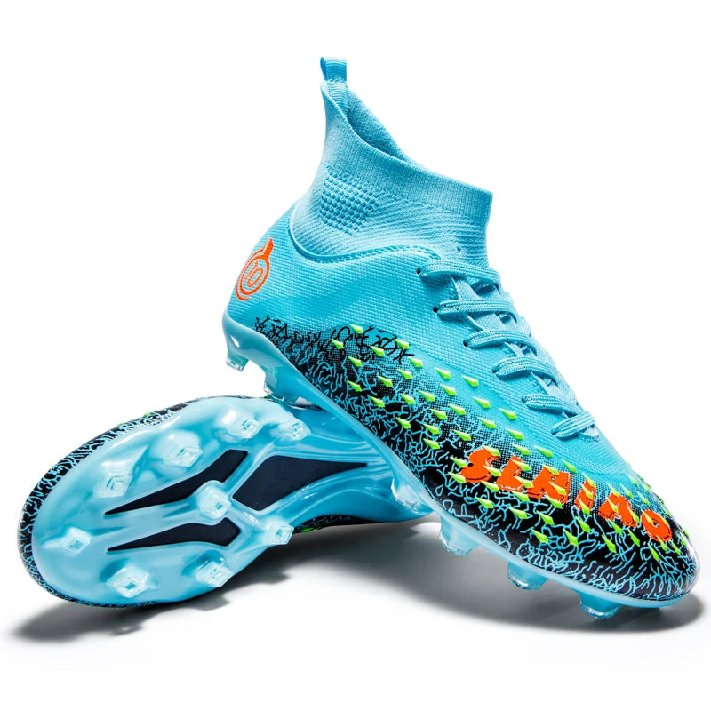 Chaussures de football pour hommes et femmes, chaussures de football à tige haute offrant un bon maintien de la cheville, chaussures d’entraînement légères et antidérapantes pour terrains intérieurs et extérieurs.