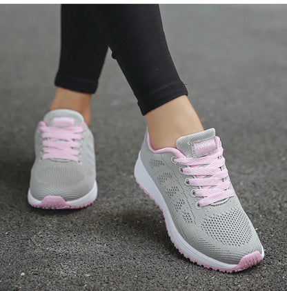 Women's Sneaker 2025 New Fashion Breathable Trainers Comfortable Sneakers Mesh Fabric Lace Up Women's Tennis Shoes For Women