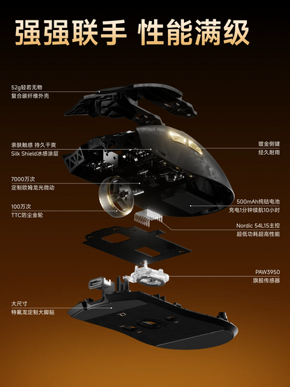 EWEADN Z7 Carbon Fiber bezprzewodowa mysz gamingowa Paw3950 Dual 8k, lekka, średniej wielkości, ergonomiczna mysz e-sportowa do FPS, akcesorium do PC