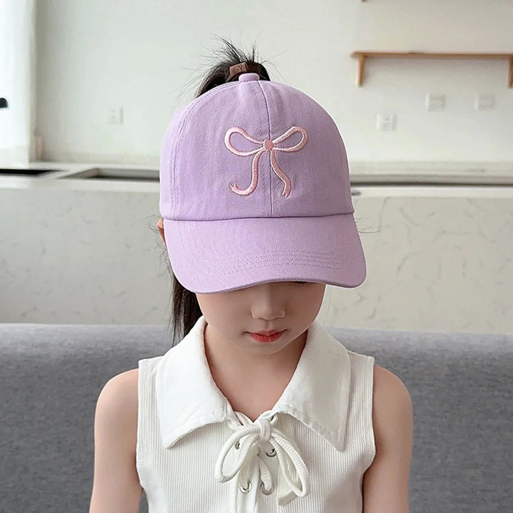 Bows Children Baseball Caps Hollow Empty Top High Ponytail Caps Adjustable Kids summer Sun Hats Boys Girls Hip hop Baseball Hat