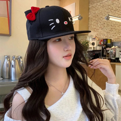 Breathable Cute Sunshade Flat Eave Peaked Caps Versatile ins Fashion Niche New Unisex Funny Kitty Embroidery Bow Baseball Hats