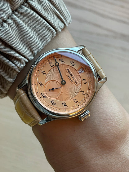 42mm PIERRE PAULIN Jumping Hour Watch Men's Salmon Dial Sapphire Watch For Men Automatic Mechanical Wristwatch Relogio Masculino