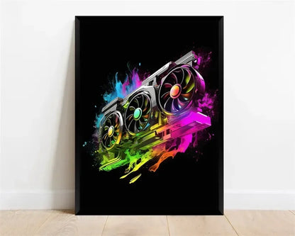 Póster Néon de Personagem de Videojogo com Gamepad, Auscultadores, Futebol e Basquetebol em Tela — Arte de Parede para Decoração de Quarto Gaming