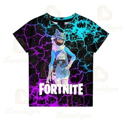 Fortnite „Victory Royale Ninja Fashion“ 3D marškinėliai vaikams, vasariniai trumpomis rankovėmis, su animaciniu raštu, kūdikių drabužiai, vaikiški marškinėliai