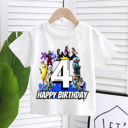 Fortnites Children Birthday Number T Shirt Girls Boys Summer Clothes Baby Cotton Tee Shirts Party Short Sleeve Tops Toddler Gift